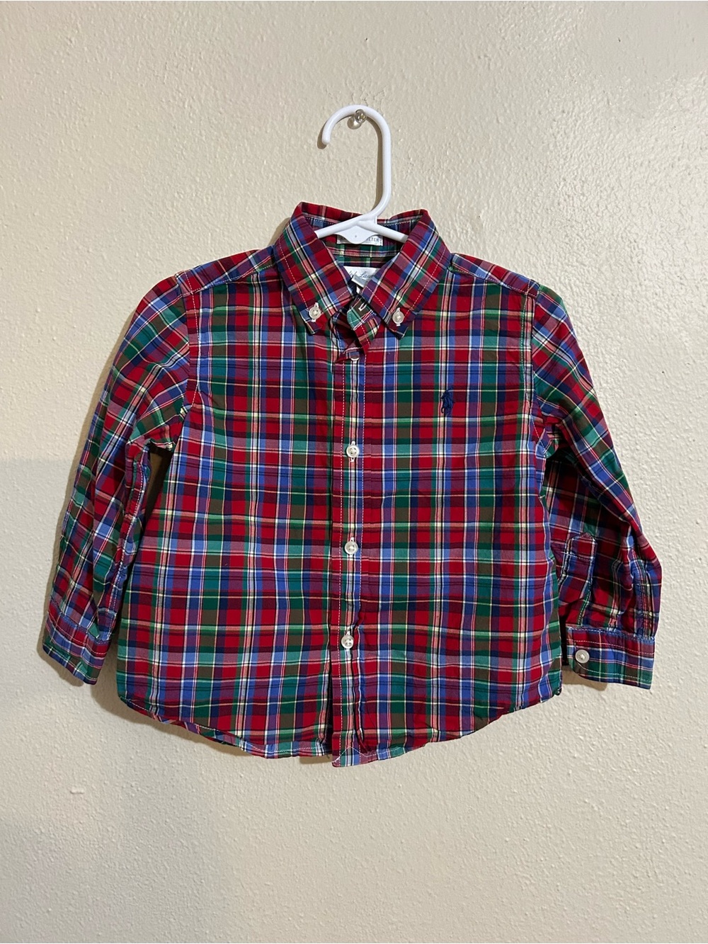 Ralph Lauren Red & Green Plaid Button-Down Shirt Toddler 24M Holiday Christmas